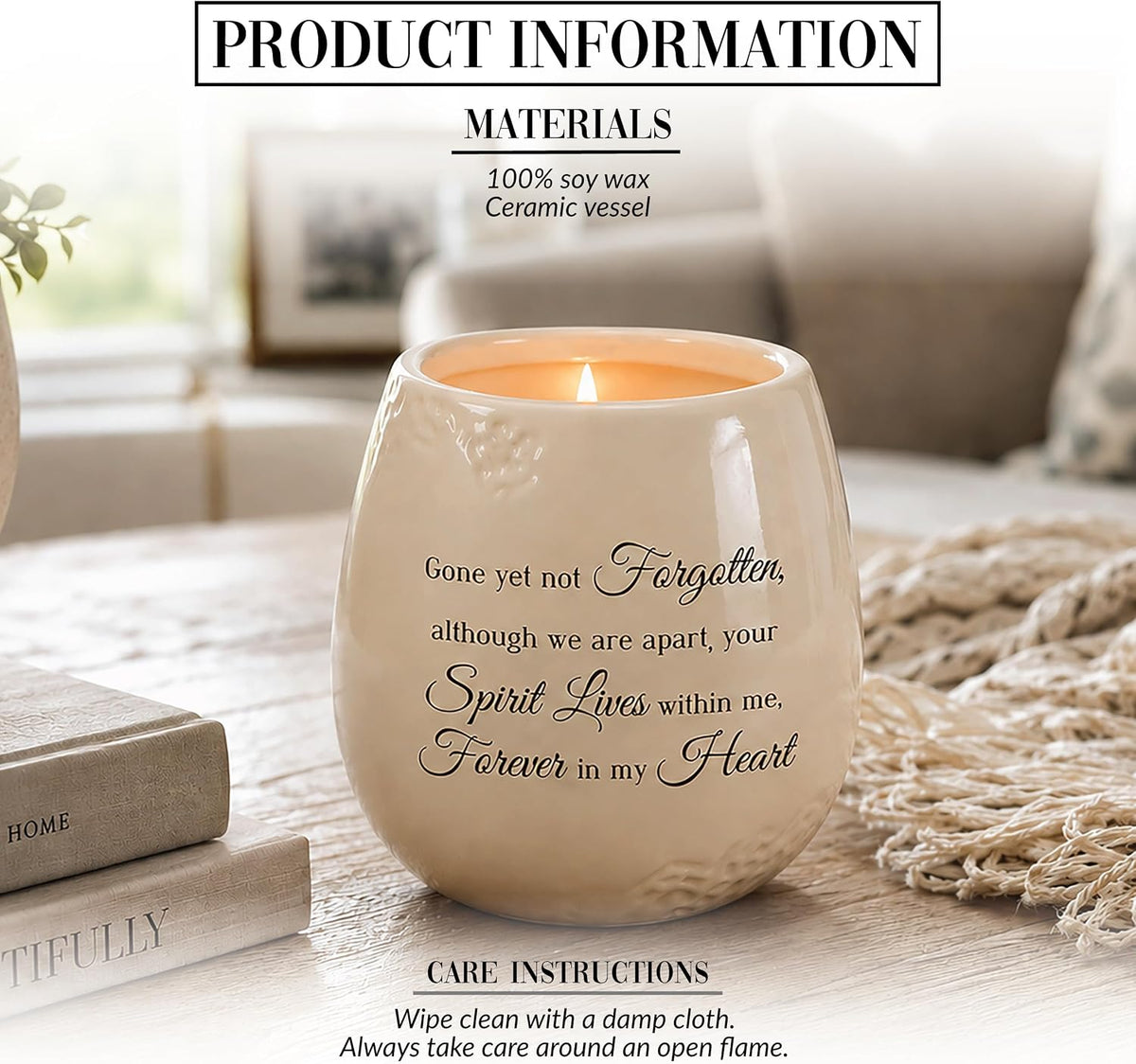 Pavilion - 8 Oz Candle Holder - White Ceramic Candle Jar with 100% Soy Wax Candle Tranquility Scent Gone Yet Not Forgotten Ideal Remembrance Gift for Love One Who Passed - Printed Text & Love Theme