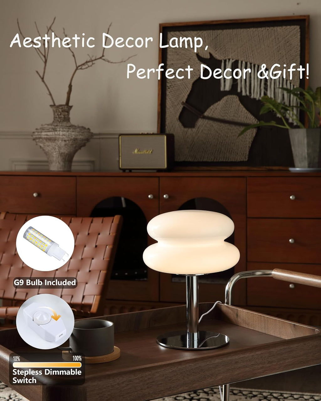Glivpny Mushroom Lamp Table Lamp, Mid Century Modern Bedroom Lamps(White)