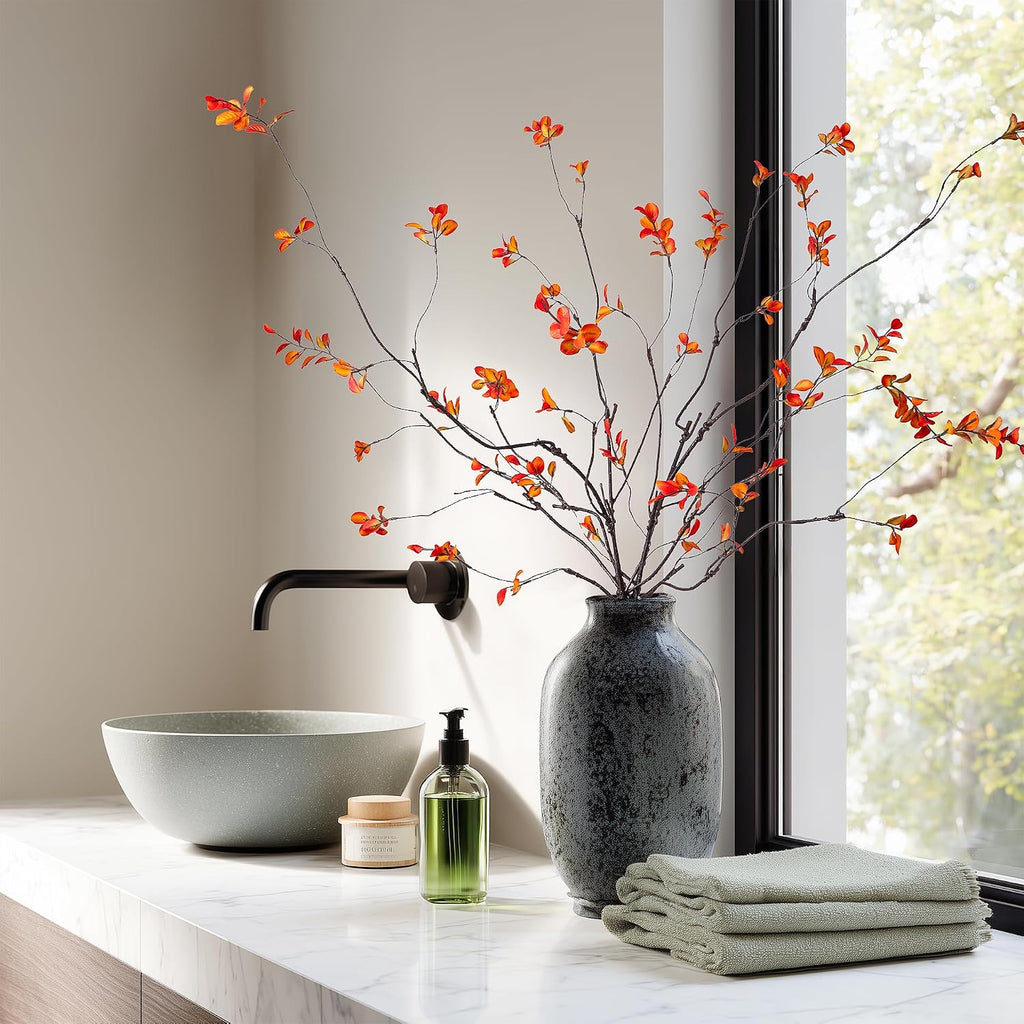 4PCS Artificial Orange Branches 47.2", Extra Long Faux Fall Stems for Tall Vase, Decorative Autumn Branches with Orange Leaves, Bendable Stems for Floor Vase Fall Home Decor