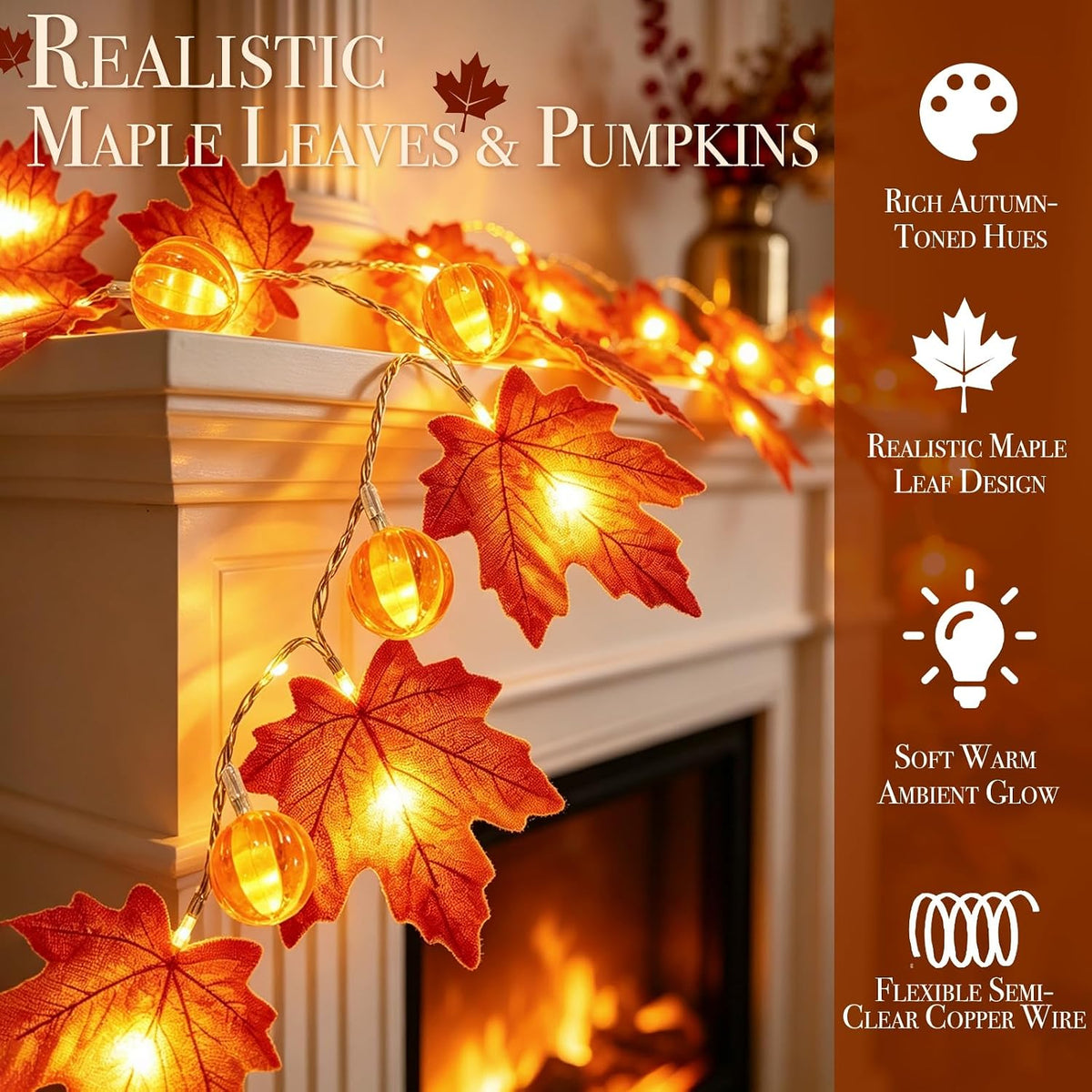 3 Pack Timer Fall Garland with Pumpkin Lights 30Ft 60LED Pumpkin Garland
