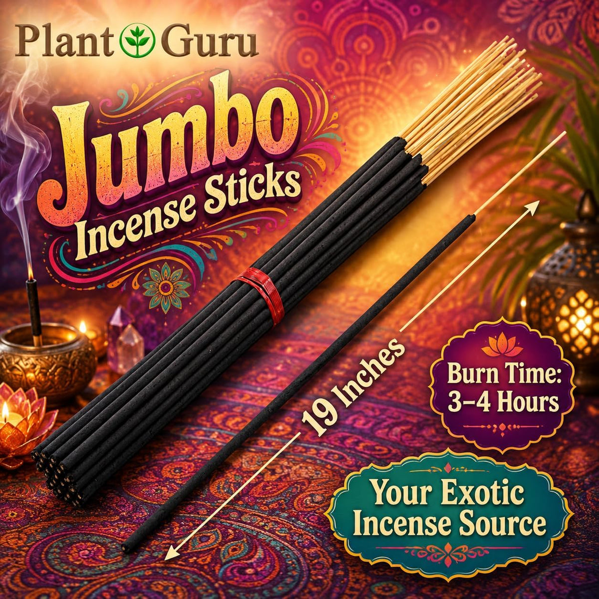 Lavender Exotic Incense Sticks Jumbo 19 Inch Long - Bulk 1 Bundle 27 to 30 Sticks - Natural 19" Extra Large with A Smooth Aroma that Burns for 3 to 4 Hours Each.