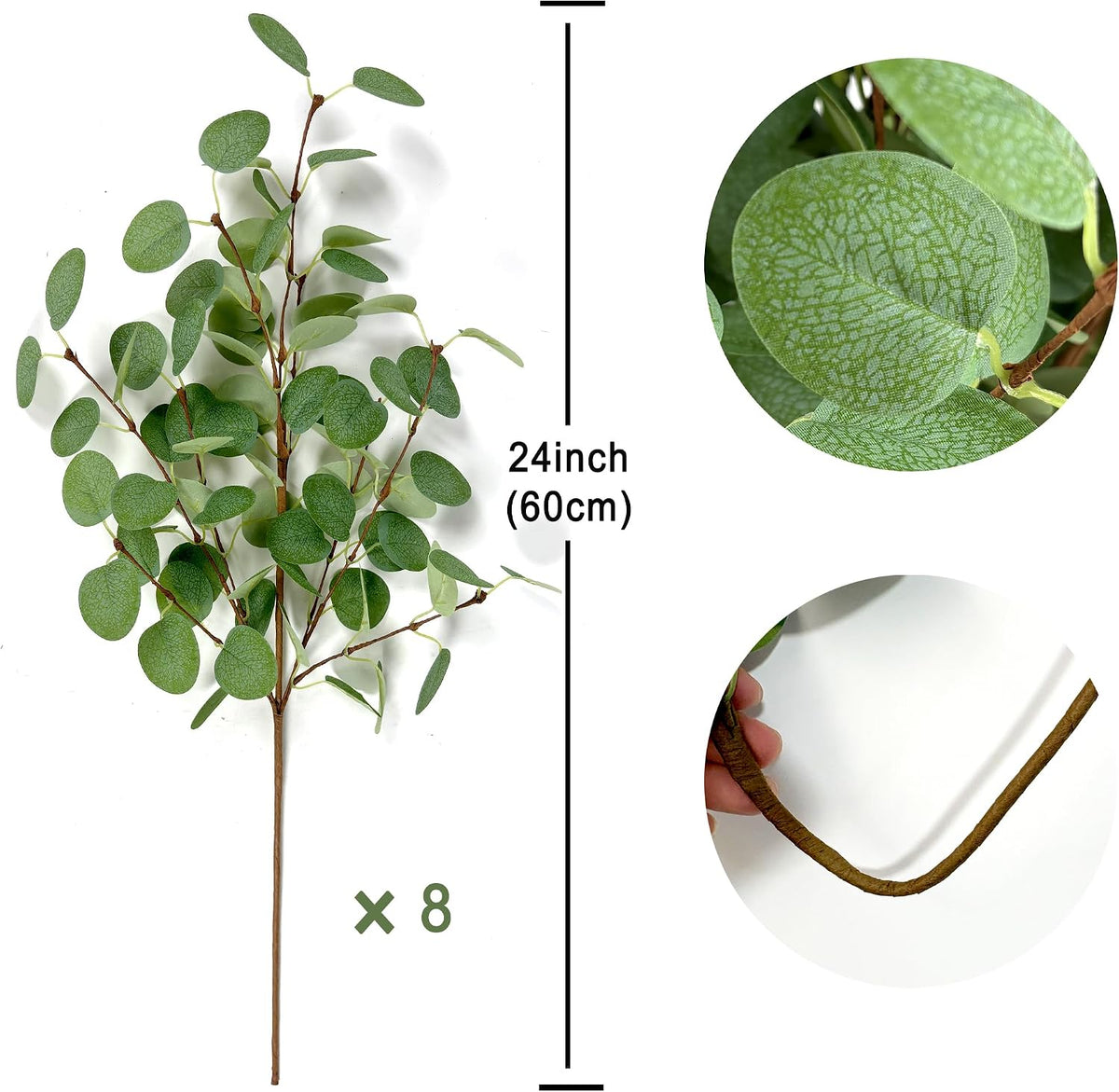 8Pcs Artificial Eucalyptus Stems, Faux Greenery Branches for Vase Decor-002