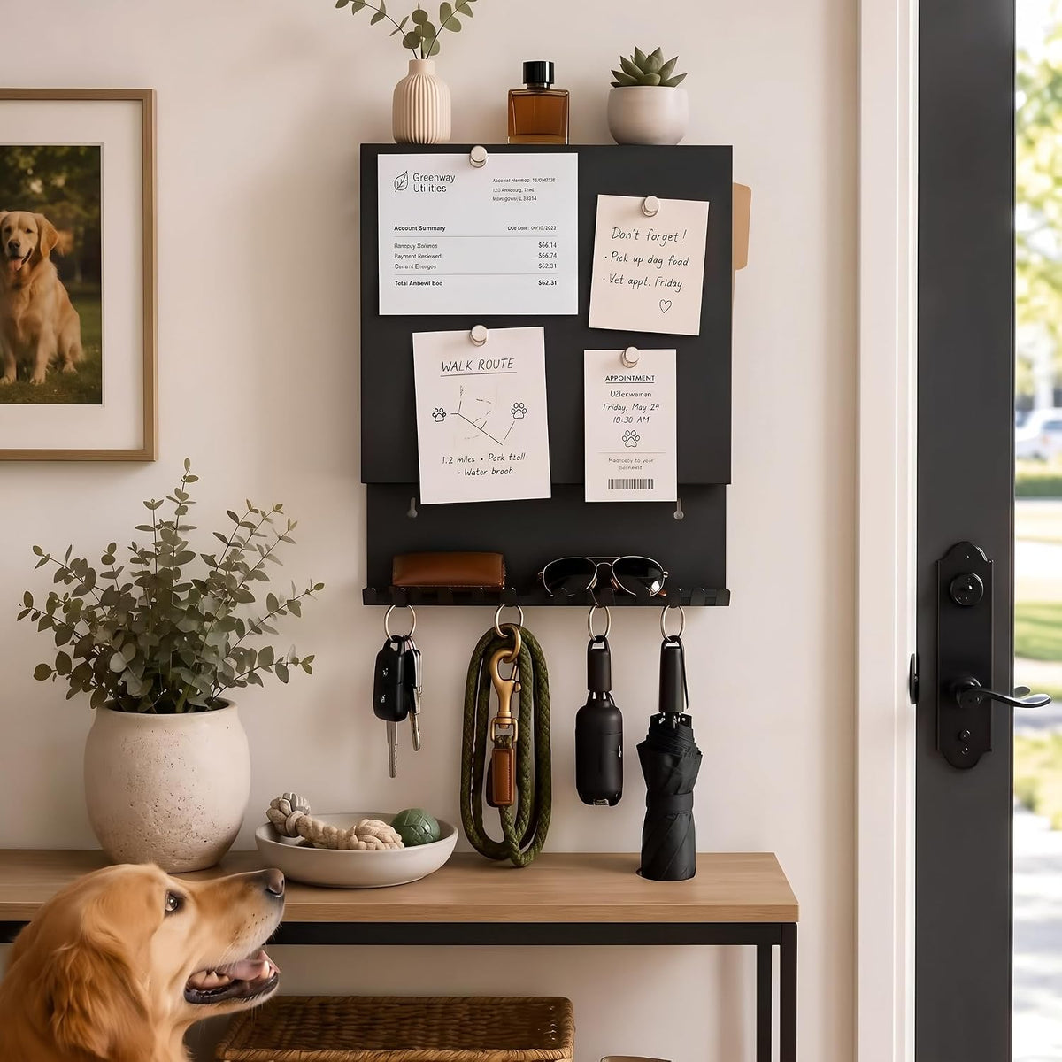 Key Holder Wall Mount,Mail Organizer with Hidden Storage,Minimalist Black