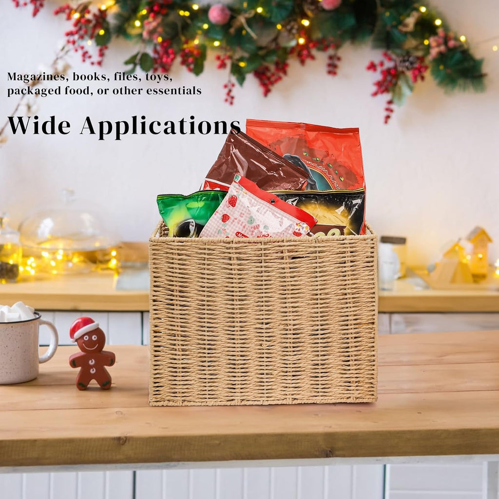 Woven Magazine Holder, Book Basket with Built-in Handles