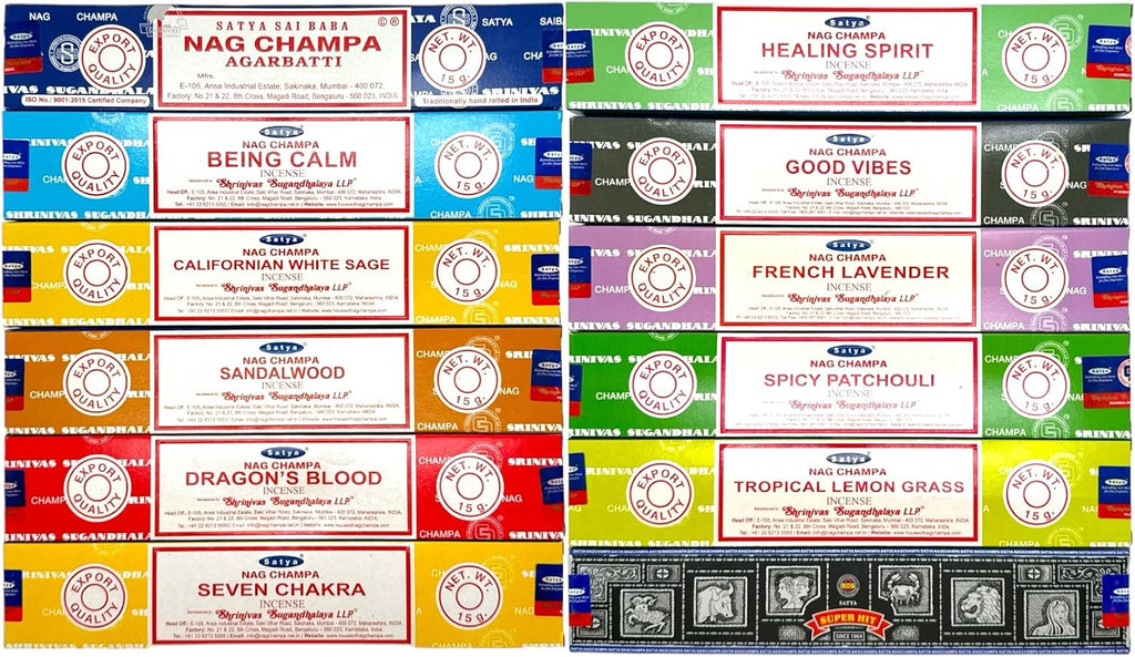 Satya Incense Gift Set - 7 Chakra Scents, 12-Pack, 120 Sticks