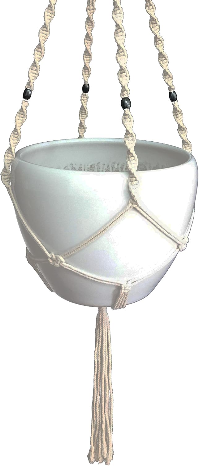 Macrame Plant Hanger Hanging Planter Indoor Outdoor Cotton & Jute 4 Legs 48 Inches,Fits Round & Square Pots 10 inches Without THE Pot (Cotton) (1, Beige)