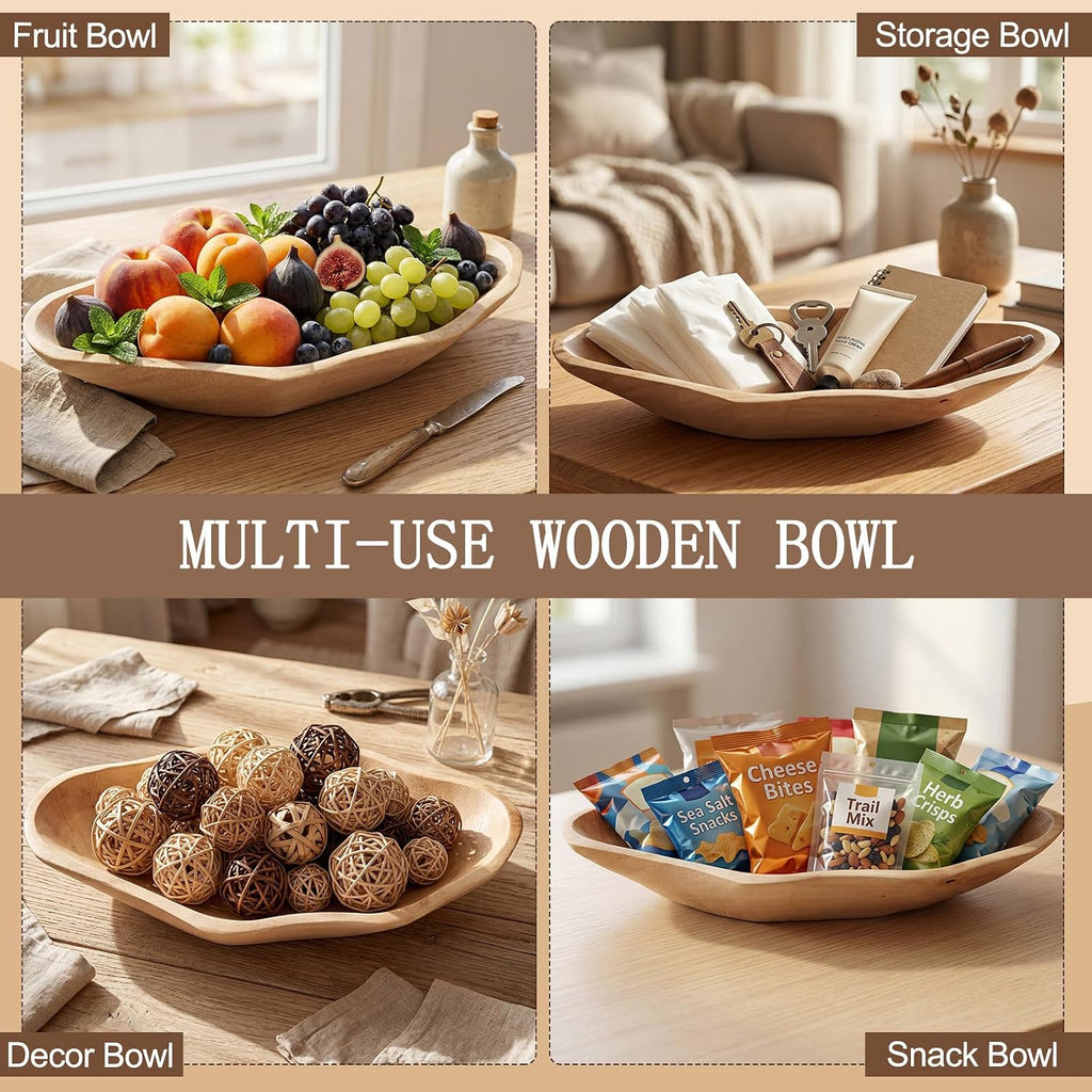 Christmas Wooden Dough Bowl for Decors, 16'' Hand Carved Wood Dough Bowl