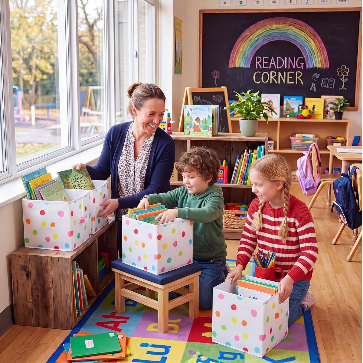 6 Pcs 11 Inch Colorful Dots Cube Storage Bins Collapsible Storage Organizer with Handles Fabric Container Baskets for Closet Clothes Toys Book Room Home Organization