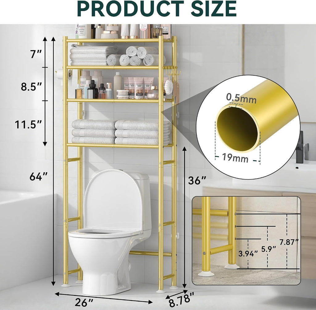GloTika 4-Tier Over The Toilet Storage Shelves, Gold