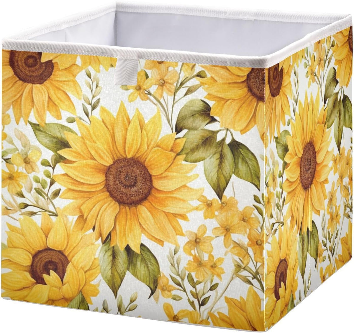 Yellow Sunflower Cube Storage Bins 15.75x10.63x6.96 inch Collapsible Fabric Storage Baskets , Large Toy Clothes Organizer Box for Bedroom, Living Room, Study Room