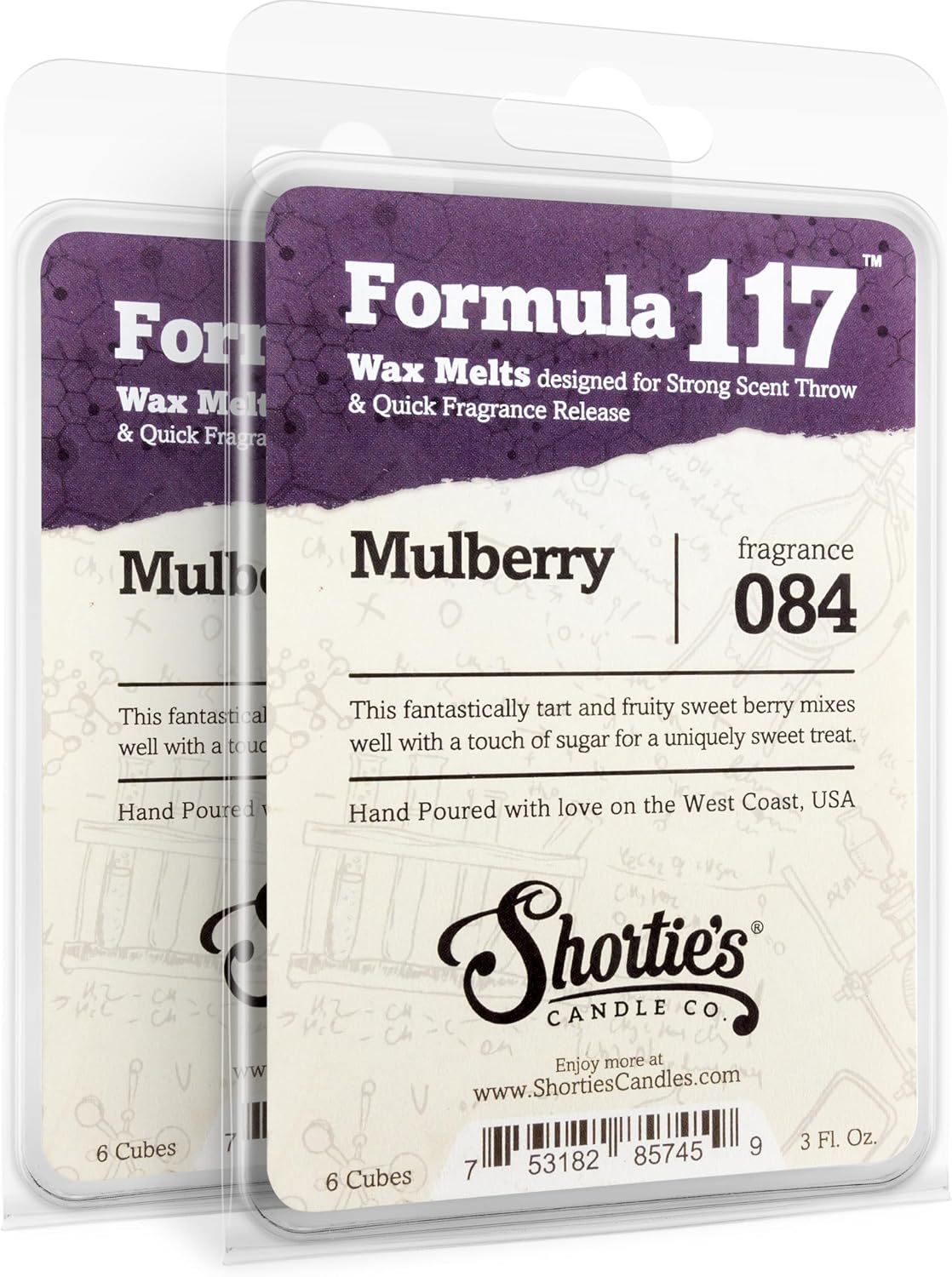 Shortie's Candle Company Mulberry Premium Wax Melts 2 Pack - 6 Oz., Strong & Long Lasting, Non-Toxic - Made with Essential & Natural Oils - Formula 117