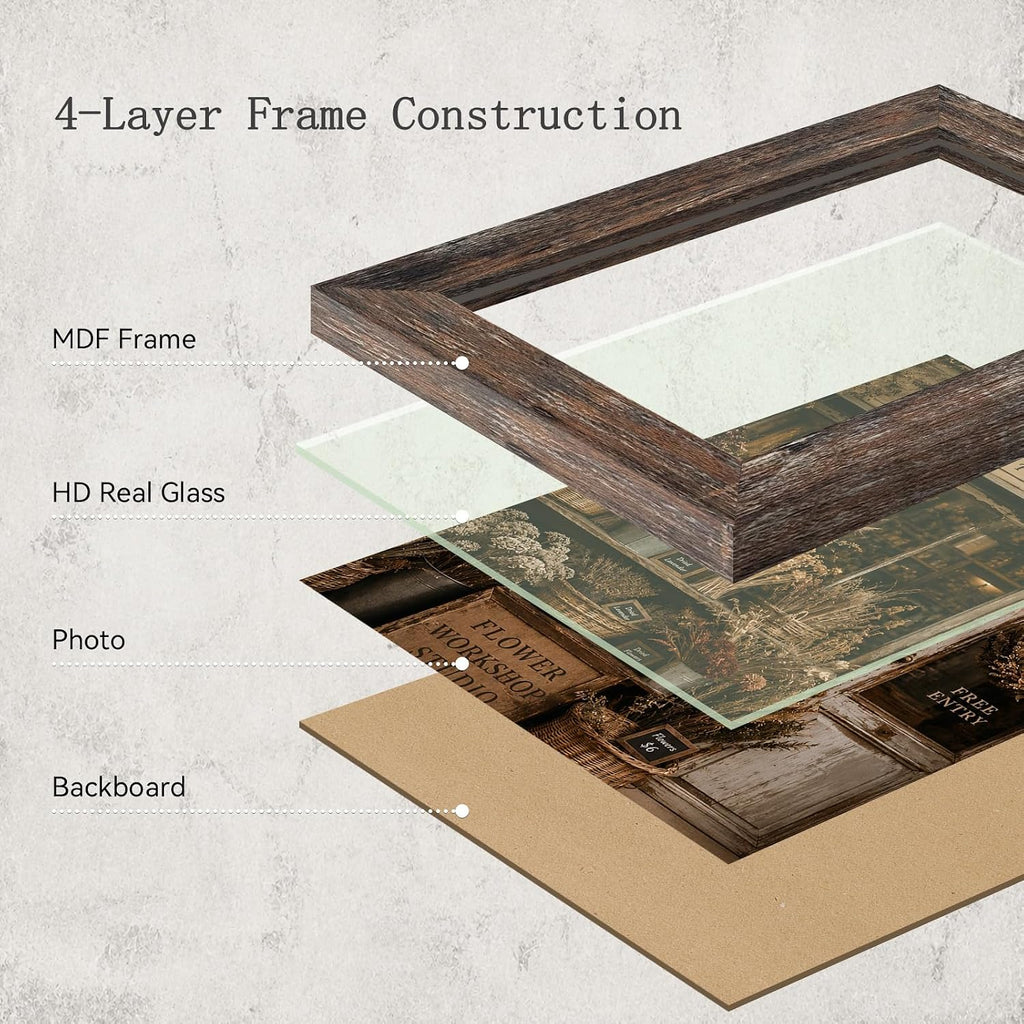 4x6 Picture Frames Set of 4, Vintage Rustic Style, HD Real Glass