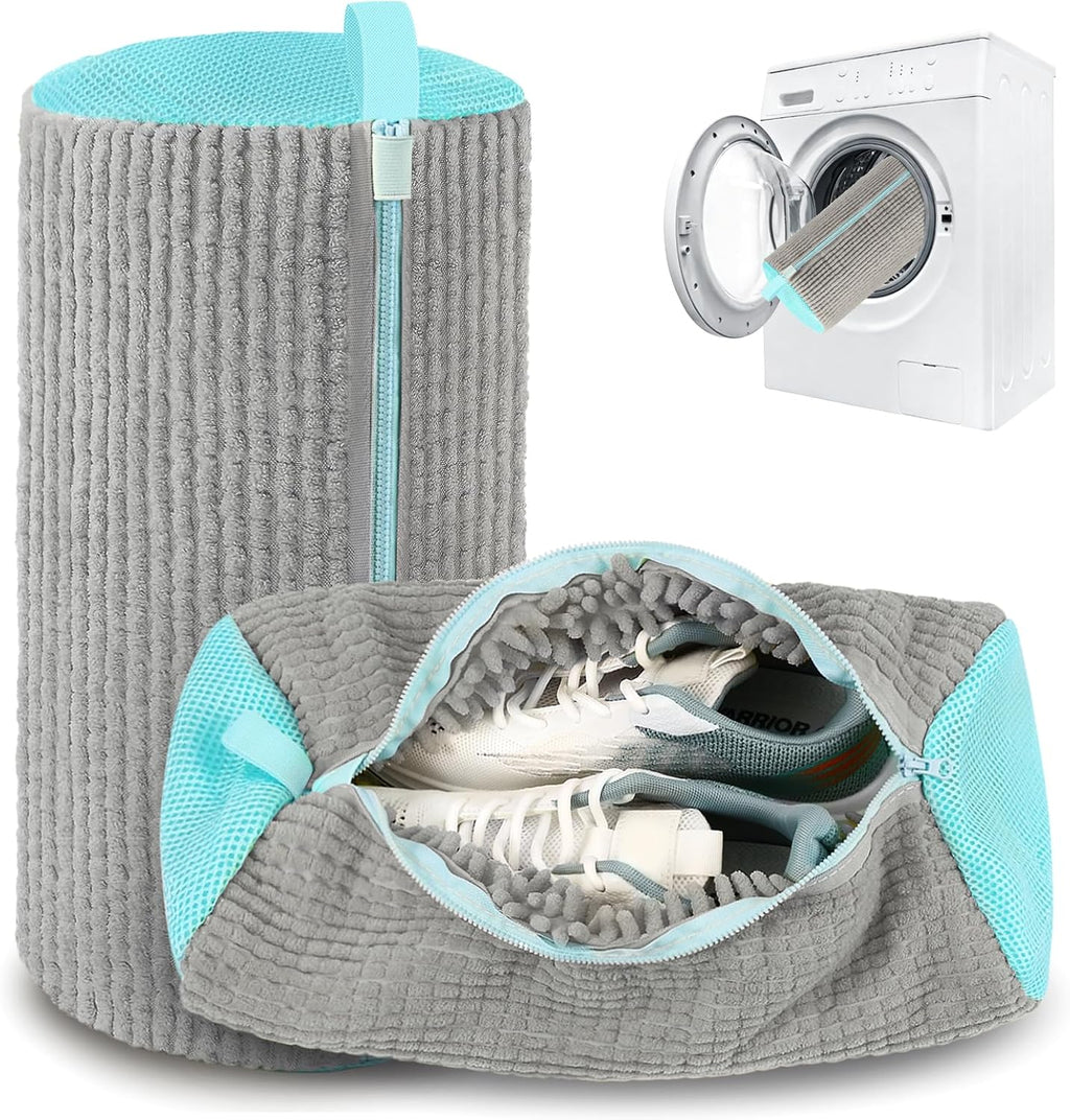 2 Pack Shoe Washing Machine Bag, Laundry Shoe Bag for Washer and Dryer, Reusable Shoe Cleaning Bag for Sneakers and All Shoes Types with Self-Locking Zipper(Gray)