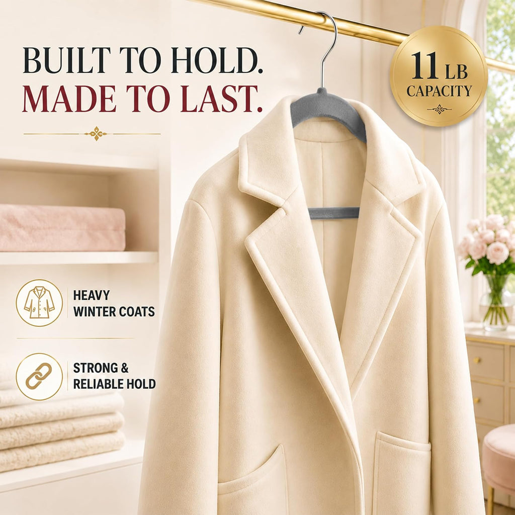 LDC Grey Velvet Hangers 30 Pack - Premium Non-Slip Clothes Felt Hanger