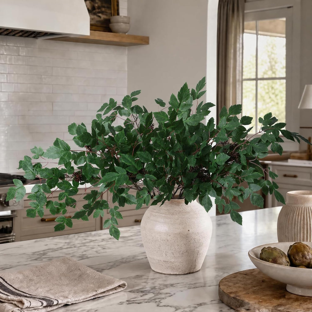 HyeFlora Artificial Cimicifuga Plant Leaf Spray Stems 4PCS Fake Greenery Branches 28.7 in Faux Leaves Real Touch Silk Plants DIY Stem for Vase Festival Home Kitchen Garden Party Farmhouse Decor