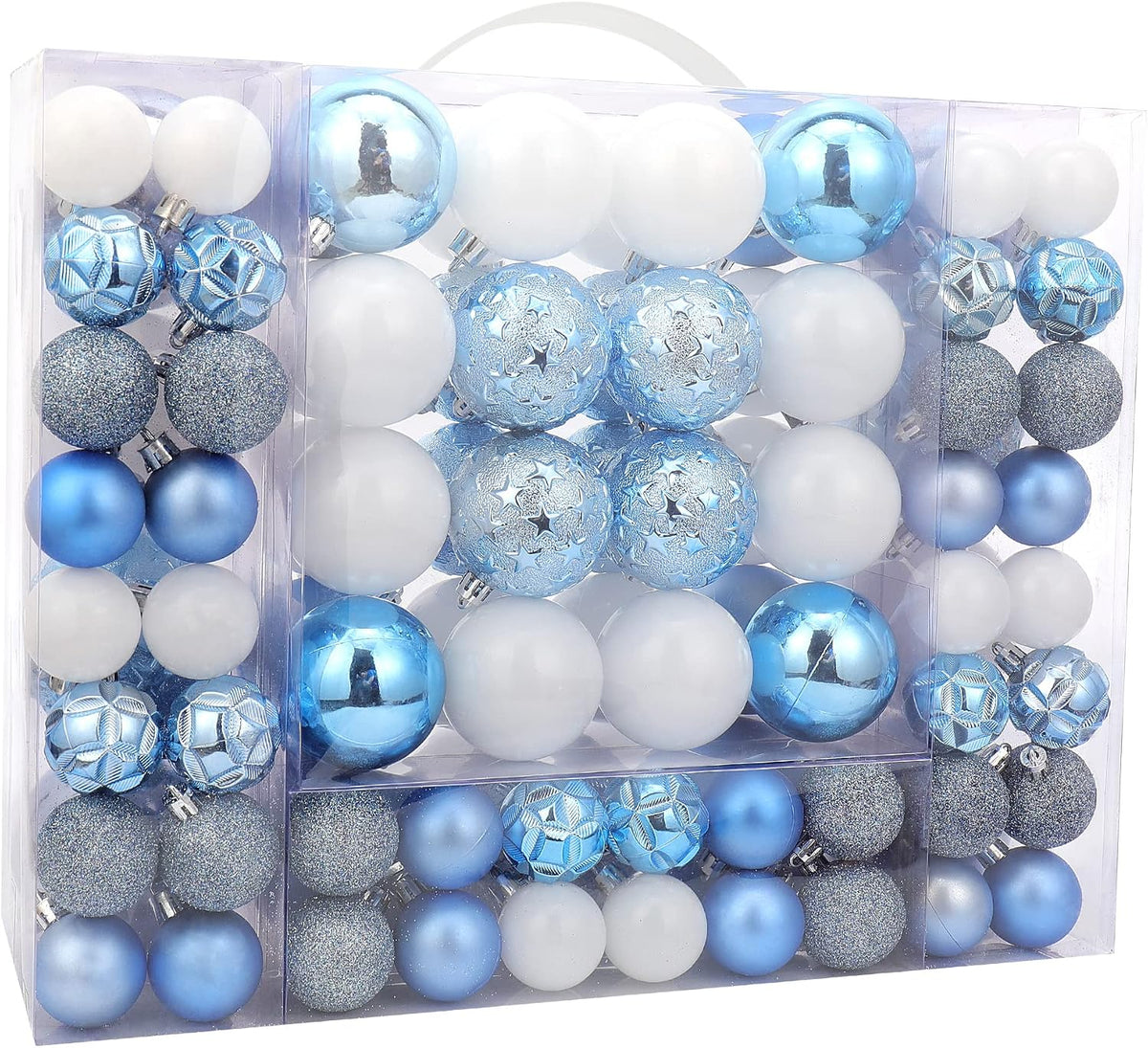 87ct Christmas Ball Ornaments Set Shatterproof Seasonal Hanging Decorations with Reusable Hand-held Gift Package for Xmas Tree Holiday Party and Home Decor, Airy Blue