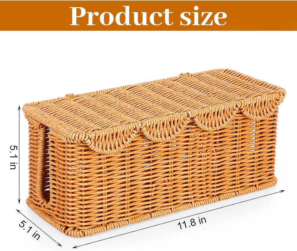 Large Rattan Cable Management Box, Handwoven Cord Hider Box with Lid, 2-Slot Under Desk Organizer for Power Strip, TV Wires, Computer Router & USB Hub, 11.8" x 5.1" x 5.1"