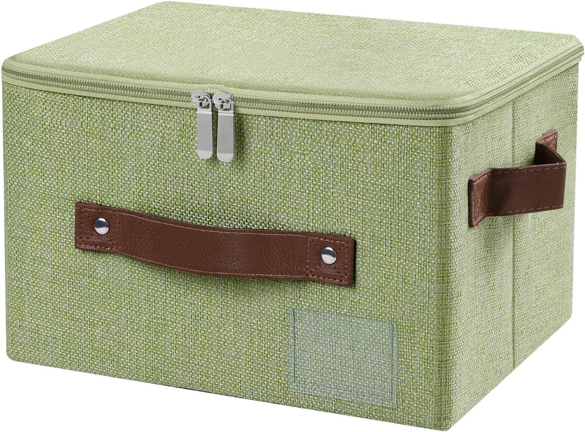 ANMINY Small Storage Box Fabric Bins with Zipper Lid, 10"x8"x7" Green