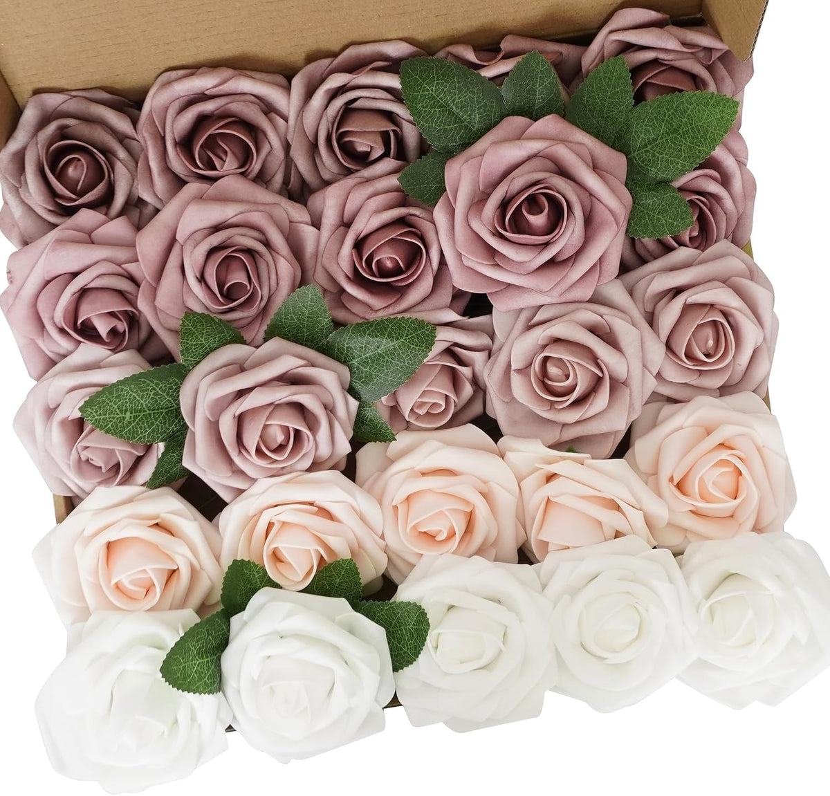 25pcs Artificial Flower Foam Rose Real Touch Roses Flower Heads with Stem for DIY Wedding Bouquets Centerpieces Arrangements Party Baby Shower Home Decor (Shades of Dusty Rose)