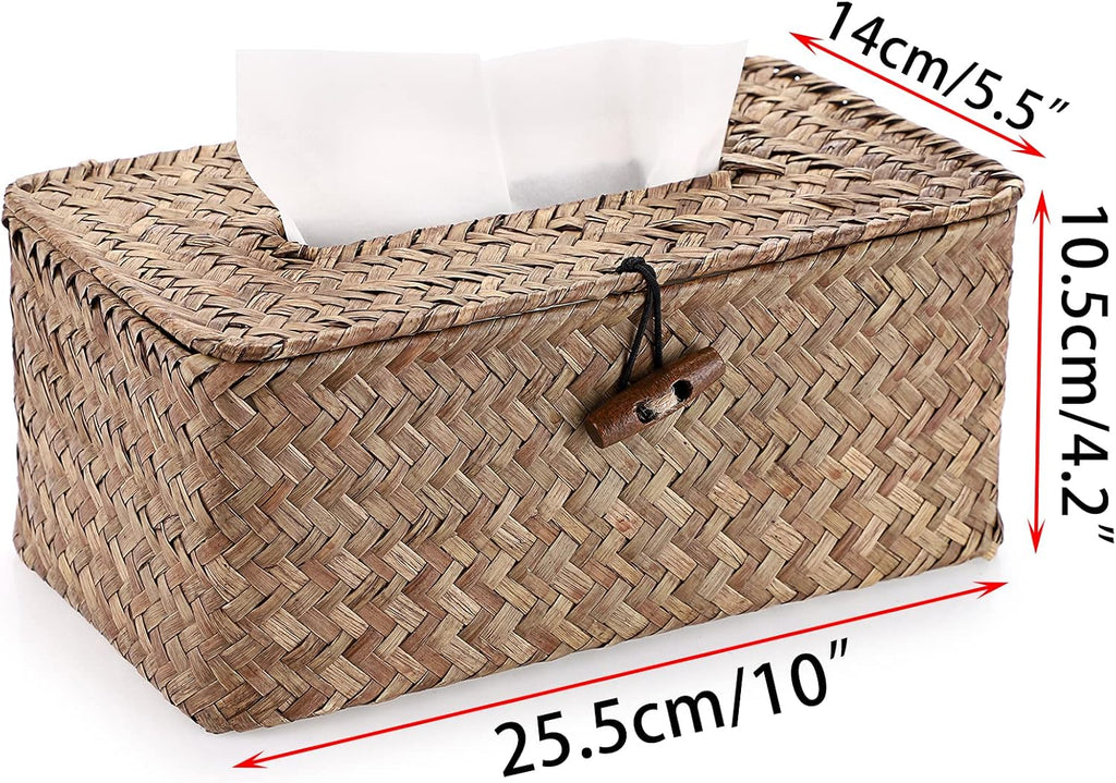 Sumnacon Tissue Box Cover Rectangle Tissue Box Seagrass Tissue Box Holder Woven Tissue Holder Decorative Tissue Cover for Bathroom Tissue Box Cover Rectangular for Home Office Table Coffee (Pack of 2)