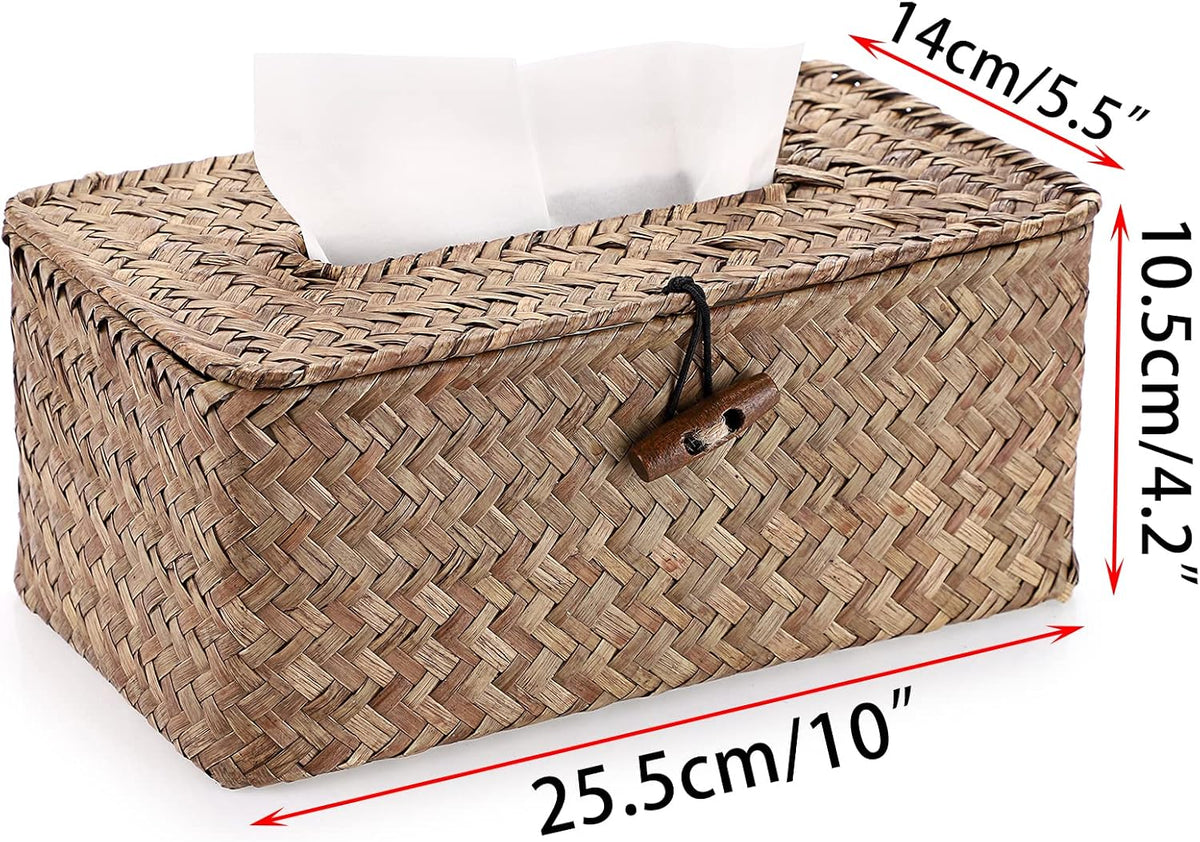 Sumnacon Tissue Box Cover Rectangle Tissue Box Seagrass Tissue Box Holder Woven Tissue Holder Decorative Tissue Cover for Bathroom Tissue Box Cover Rectangular for Home Office Table Coffee (Pack of 2)