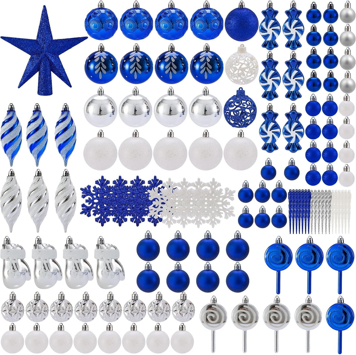Christmas Balls Ornaments,Assorted Shatterproof Christmas Ornaments Set, Luxurious Hanging Pendants Package for Christmas Tree Party Holiday Indoor Decor (130Pcs-Blue)