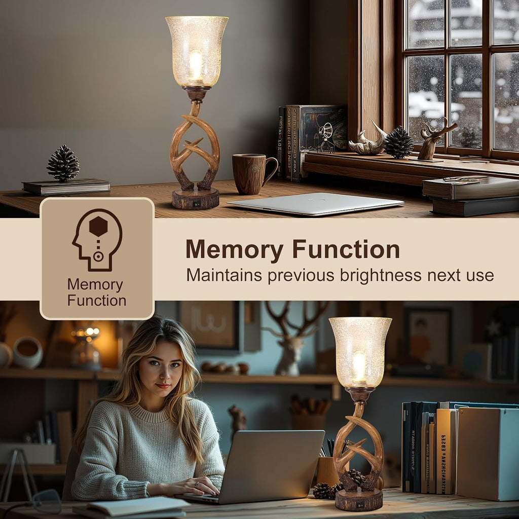 Scenekoy 20.5" Antler Table Uplight Lamp with USB Ports, Memory Function