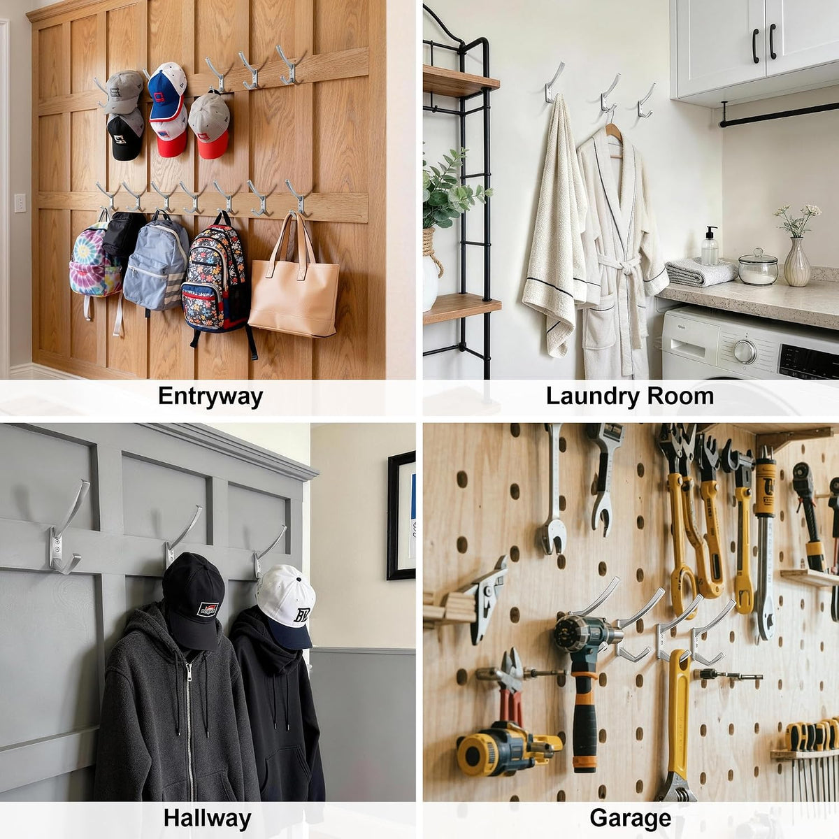 Heavy Duty Wall Hooks, 5 Inch Large Wall Mount Hooks for Hanging Heavy Backpacks, School Bags, Winter Coat, Handbags, Purses in Entryway, Hallway, Garage, Bathroom, Laundry (6, Silver)