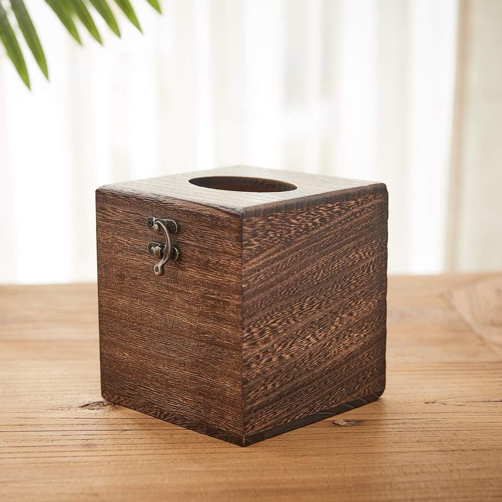 Wood Tissue Box Cover Decorative Square Facial Tissue Holder Napkin for Bathroom and Home Decoration