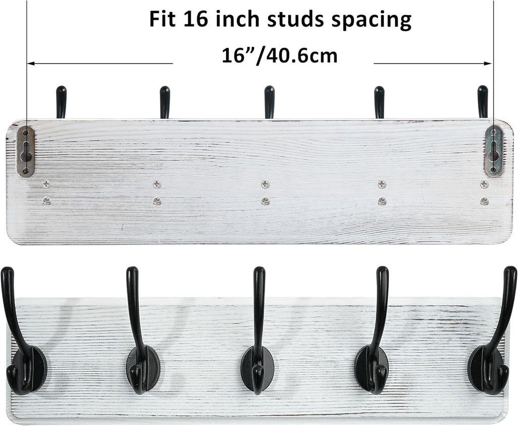 WEBI Coat Rack Wall Mount,Coat Hanger Wall,16" Hole to Hole,Coat Hooks Wall Mounted,Hook Rack Rail,5 Hooks for Hanging Coats,Hats,Jacket,Clothes,Entryway,Black/White