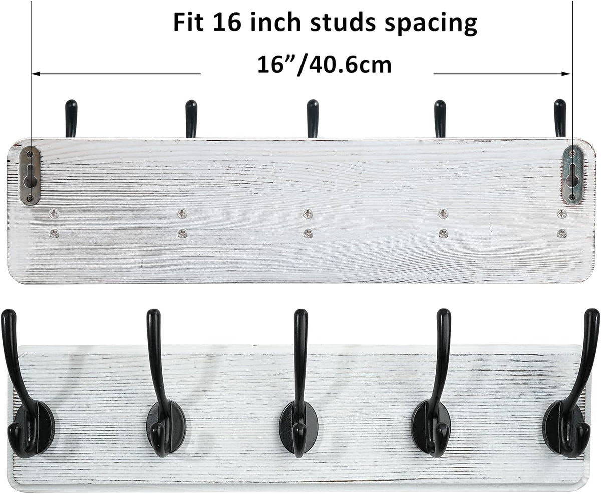 WEBI Coat Rack Wall Mount,Coat Hanger Wall,16" Hole to Hole,Coat Hooks Wall Mounted,Hook Rack Rail,5 Hooks for Hanging Coats,Hats,Jacket,Clothes,Entryway,Black/White