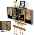 Wall Mounted Jewelry Organizer, Rustic Brown Wooden Jewelry Storage Cabinet