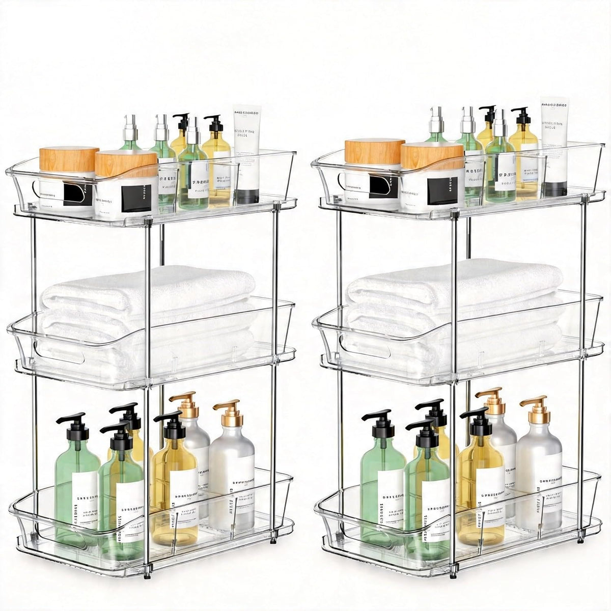incostar 2 Sets of 3-Tier Bathroom Under Sink Organizers