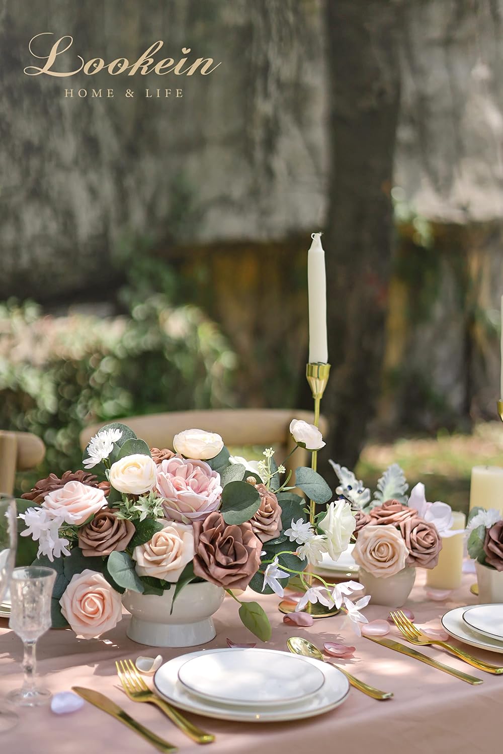 Lookein Artificial Flowers for DIY Wedding Decoration Bridal Bouquet Table Centerpieces Flower Wreaths Aisle Decoration Home Decor, Elegant Dusty Rose