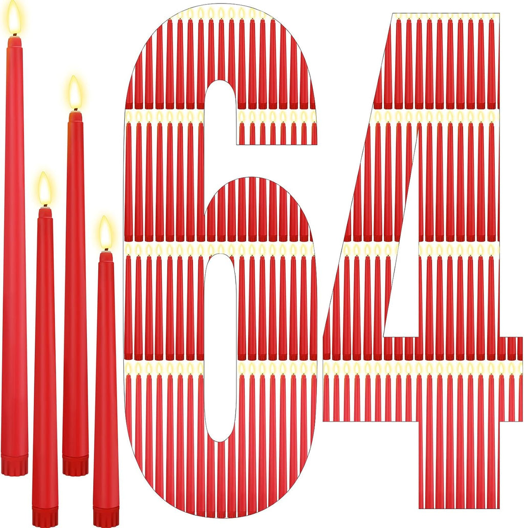 Rossesay 64 Pcs Flameless LED Taper Candle, Flickering Candles,Red