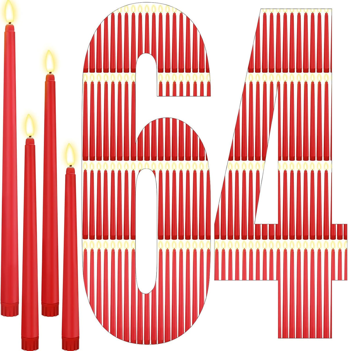 Rossesay 64 Pcs Flameless LED Taper Candle, Flickering Candles,Red