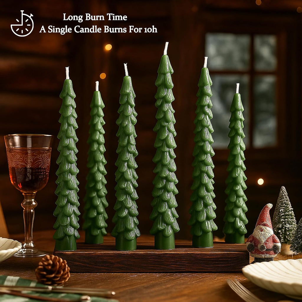 12 PCS Christmas Tree Taper Candles,10 in Unscented Tree Candle Decorative,Perfect for Christmas Table Centerpieces, Mantelpieces, and Window Sill Decorations!