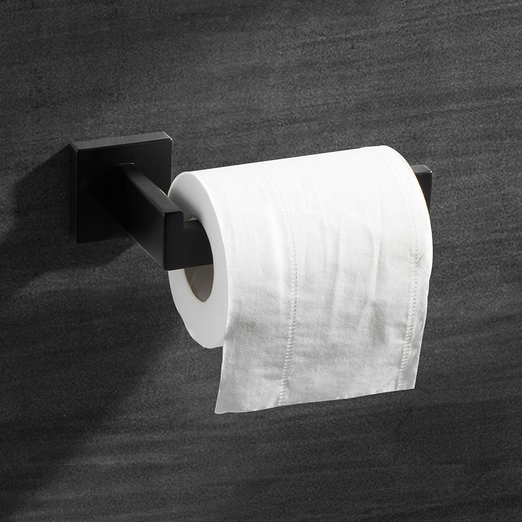 HITSLAM Matte Black Toilet Paper Holder Wall Mount Premium 304 Stainless Steel Square Toilet Paper Roll Holder for Bathroom Rustproof (Pack of 2)