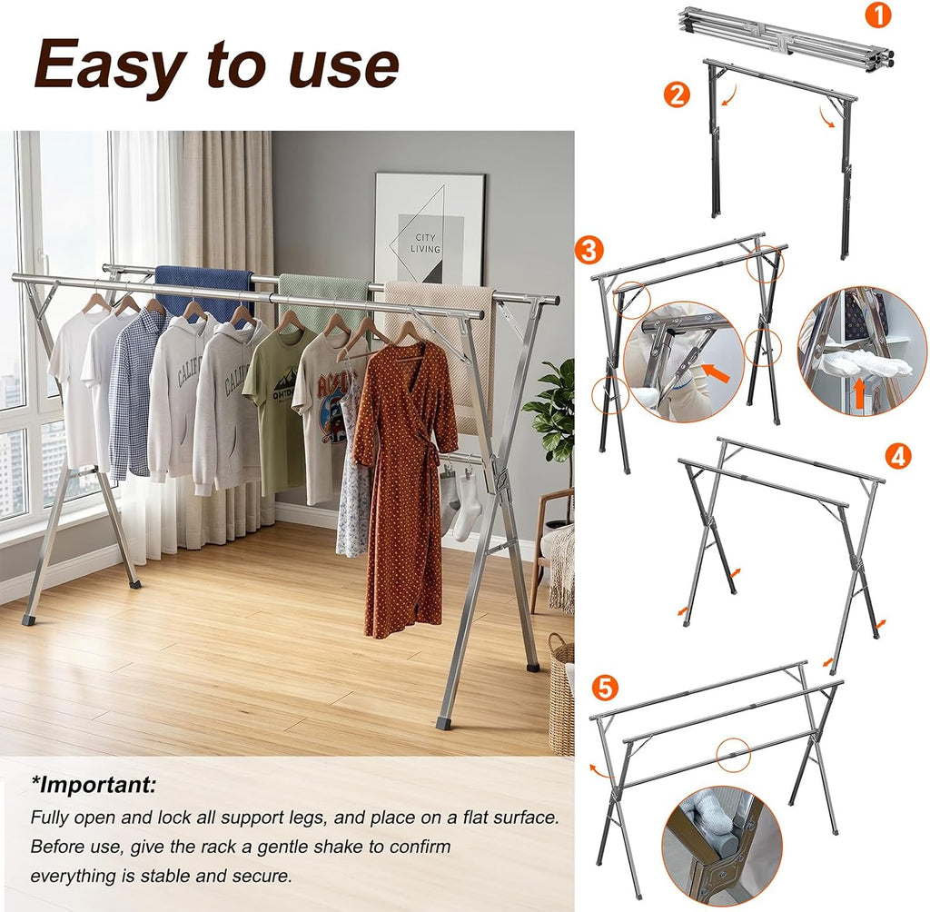 Spreezy 94 Inch Clothes Drying Rack, Stainless Steel, Indoor/Outdoor