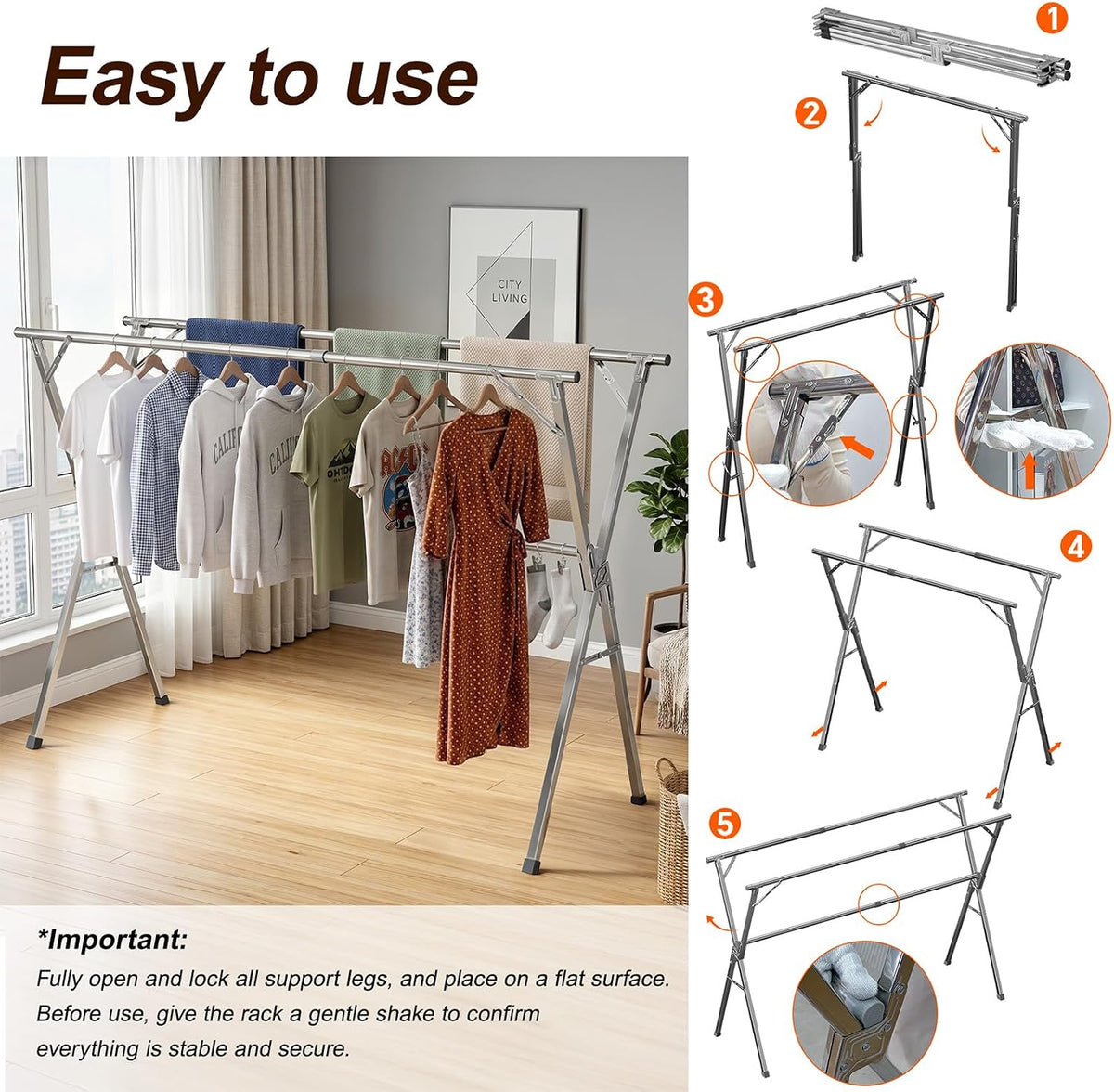 Spreezy 94 Inch Clothes Drying Rack, Stainless Steel, Indoor/Outdoor