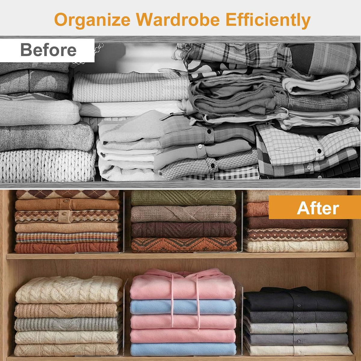 SortNStore Shelf Dividers Closet Organization: 10" Tall x 16" Deep (Deeper)