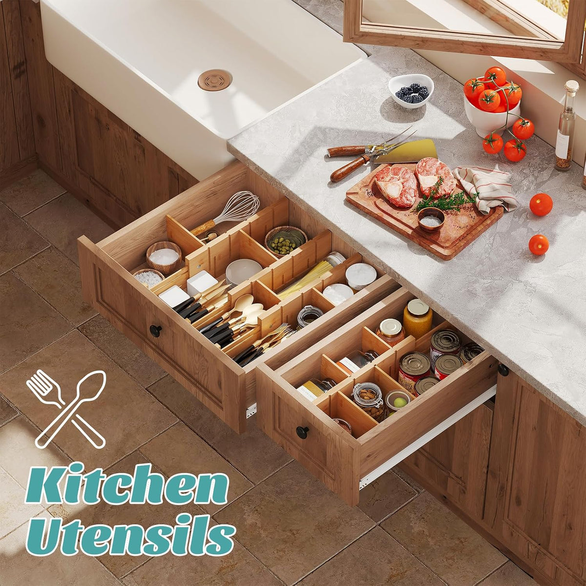 Bamboo Drawer Dividers 4 Pack, Adjustable 13.7-18.8in Dresser Organizer