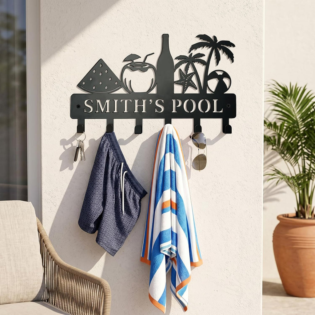 Coastal Metal Key Holder Wall Mount, Tropical Poolside Key Rack Hooks