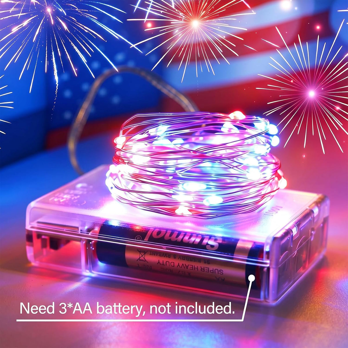 Patriotic Red White and Blue Fairy String Lights Battery Operated