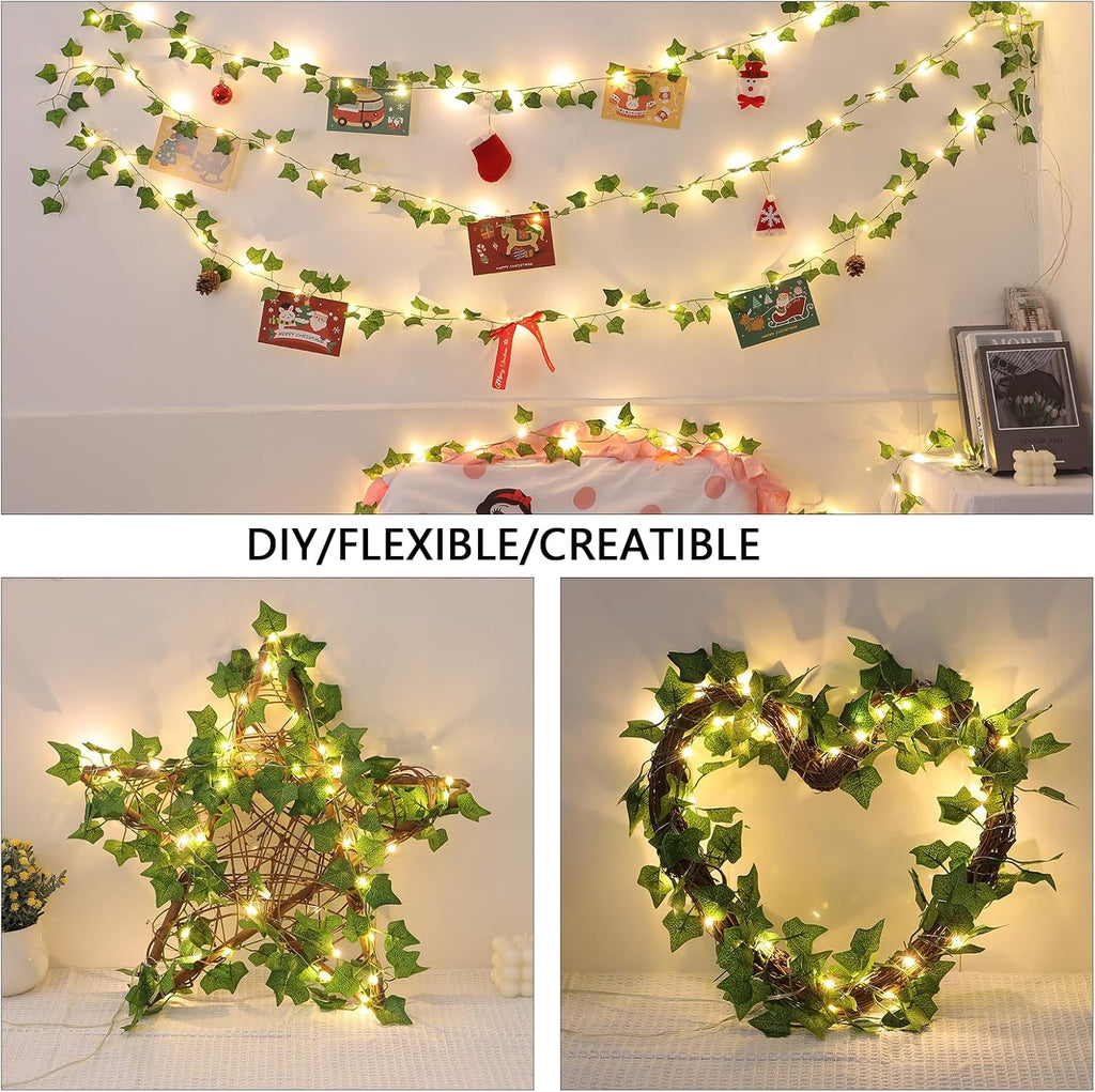 2 Pack Vines with Lights Battery Operated, 6.56ft 20 LED Vines with Fairy Light, Leaf Light with 8 Modes, Fake Vines Ivy String Lights for Bedroom, Wall, Room, Garden, Party Decor