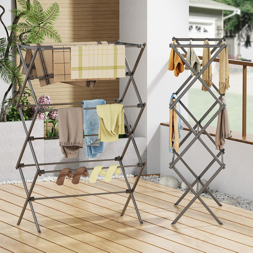 Clothes Drying Rack Foldable, Drying Rack Clothing Antirust Laundry Drying Rack Collapsible for Indoor Outdoor, 11.8" D x 34.5" W x 35.5" H, Grey