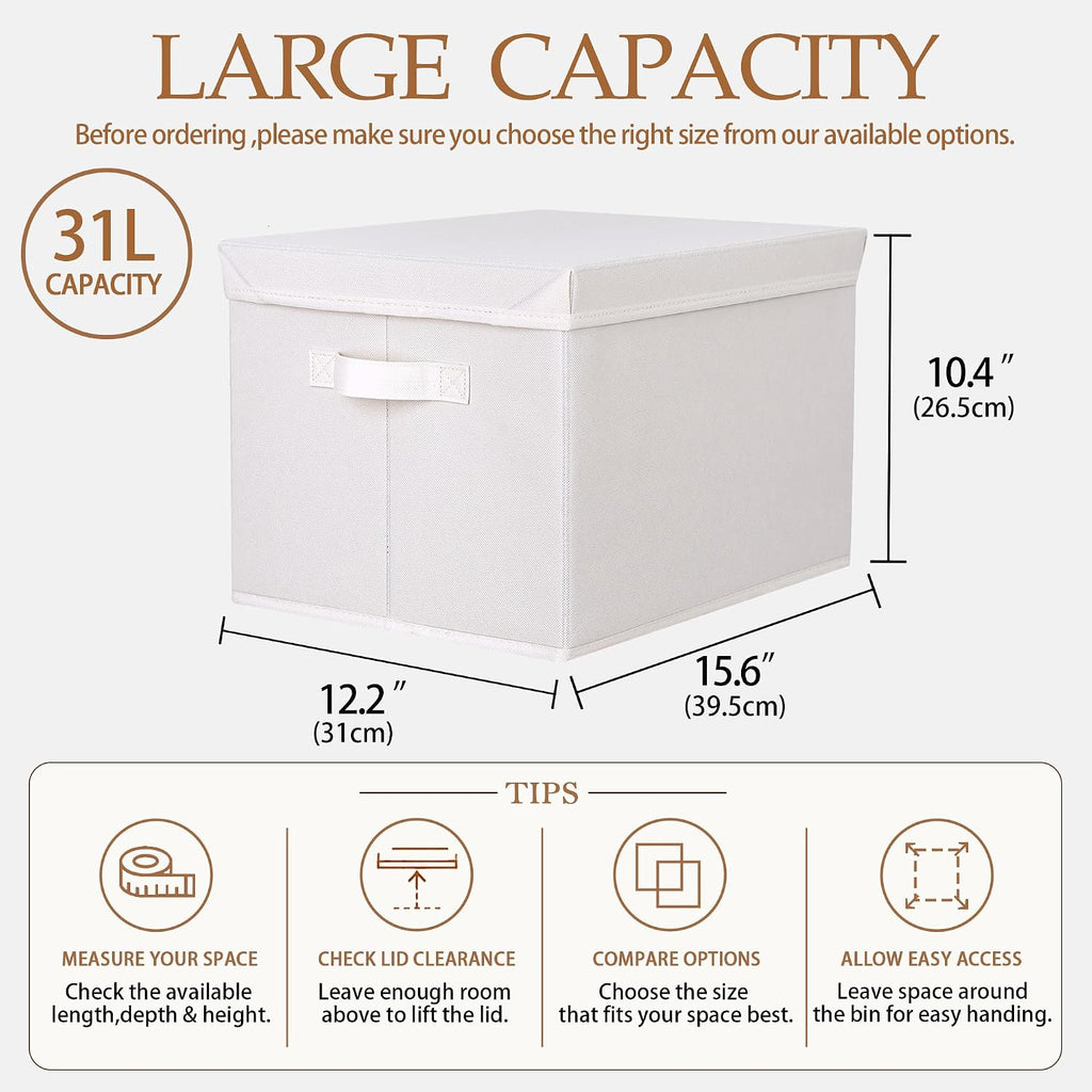 WUIKE Fabric Storage Bins with Lids, Beige, Extra Large, 3-Pack
