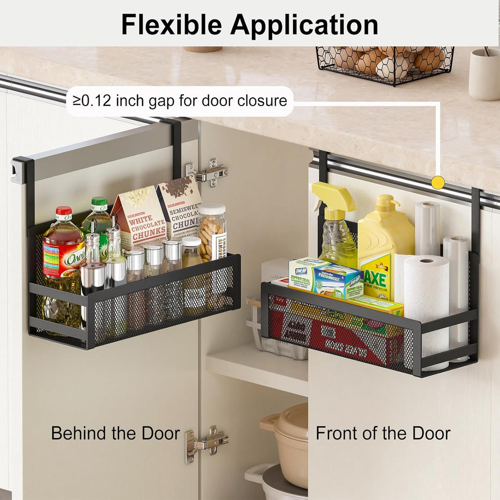 Hanging Bathroom Baskets Fine Mesh Wire Storage Basket Over Cabinet Door Organizer No Drilling Required for Kitchen Bathroom Office, 2 Larges, Black