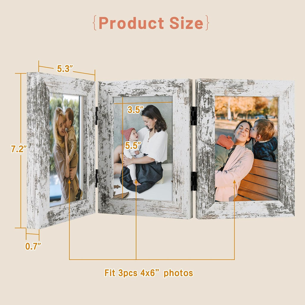 Golden State Art, 4x6 Triple Frame Distressed White- Real Glass, 1 Pack