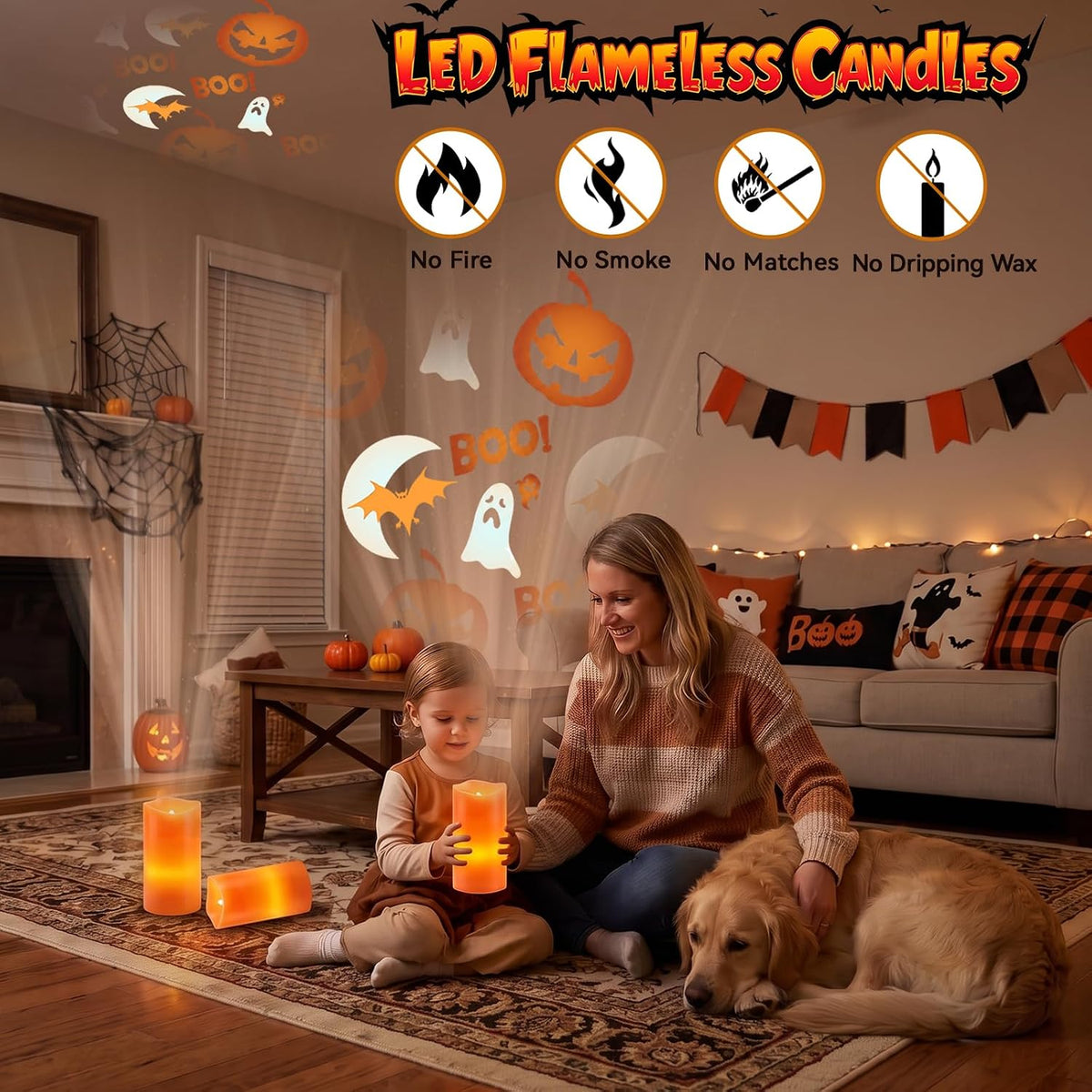 AVEKI Orange Projector Candle Light, Pumpkin Flameless Candles Lamp